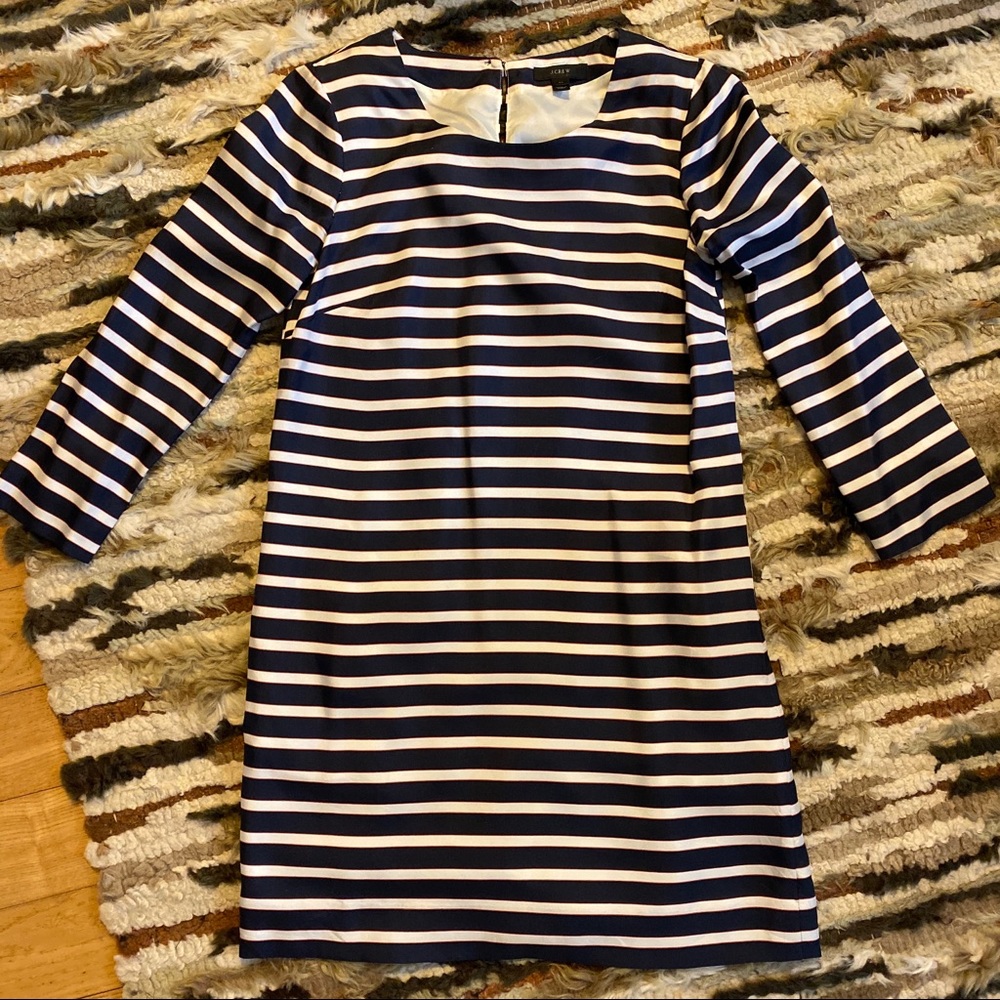 Jcrew silk quarter sleeve striped mini dress